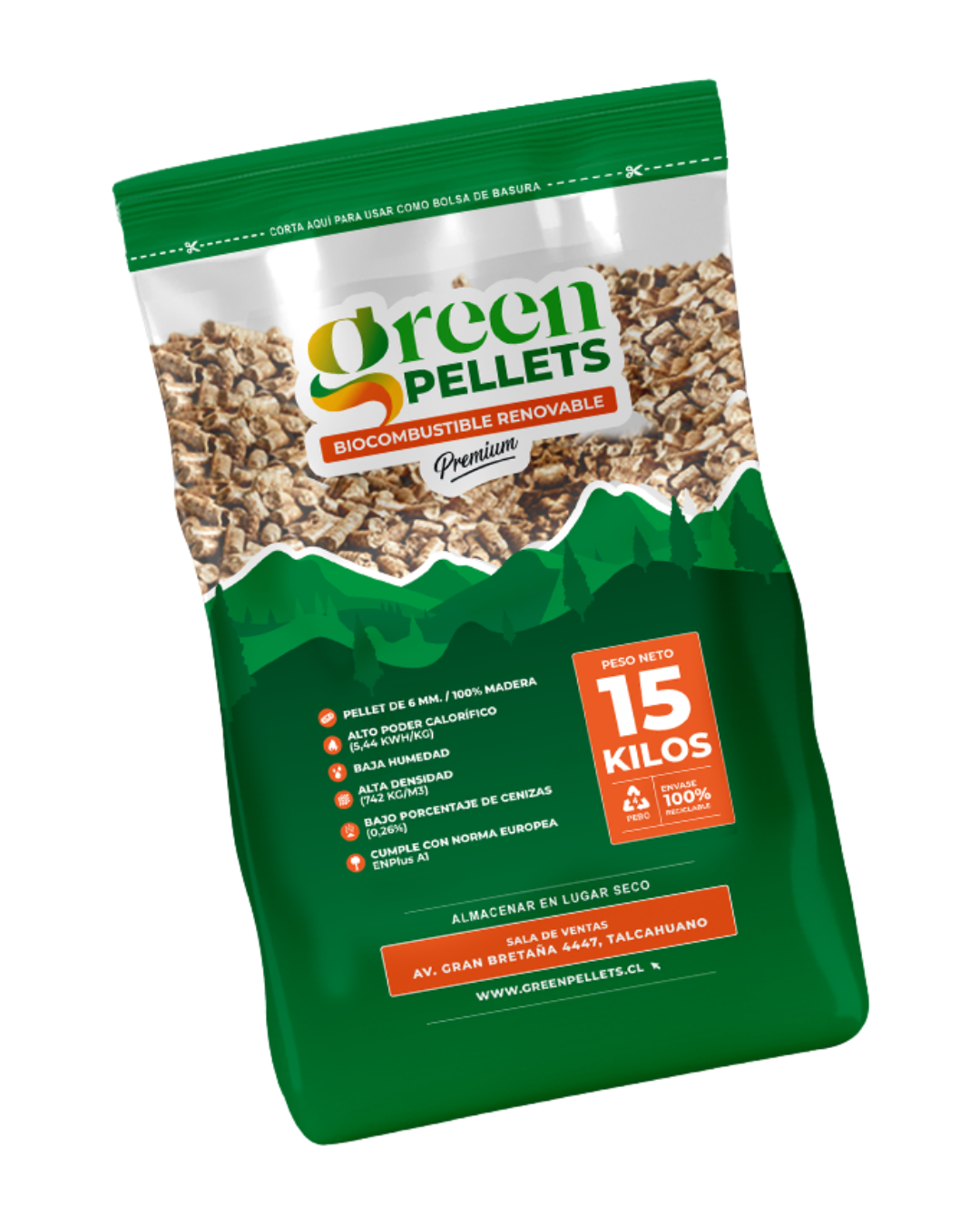 20 Bolsas de Pellet GREEN PELLET 15kg ($3.850 la unidad)