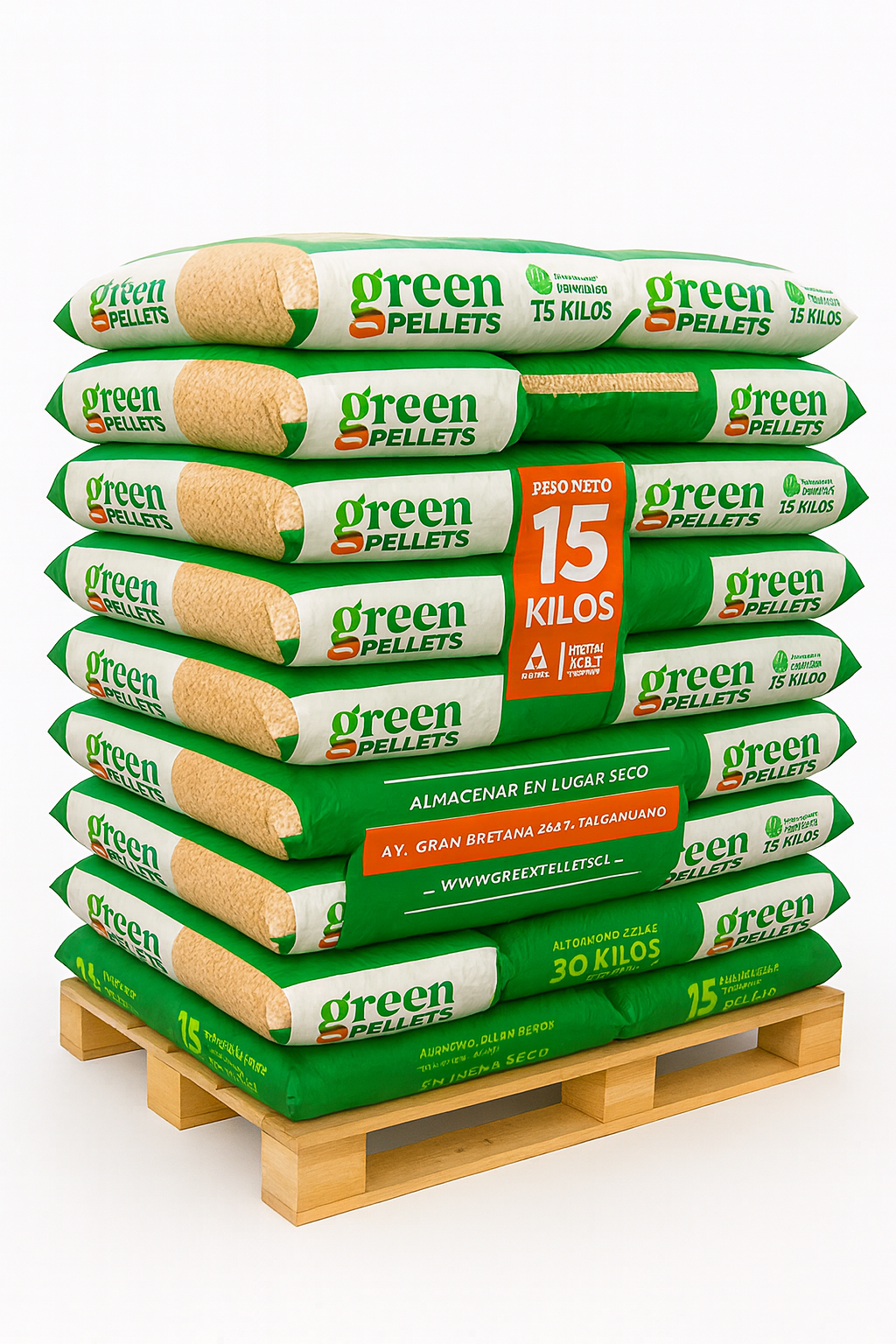 160 Bolsas de Pellet GREEN PELLET 15kg ($3.650 la unidad)